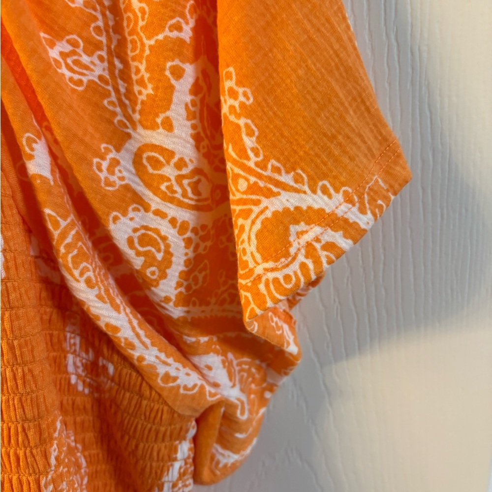 Cato Orange and White Smocked Paisley Blouse - Picture 4 of 9